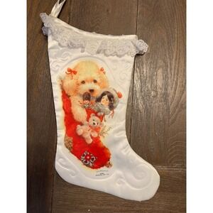Giordano 1986 Christmas Stocking White Poodle Girl Teddy Bear Toy Soldier